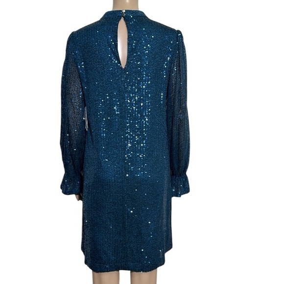 NWT Julia Jordan Sequin Mock Neck Sheath Dress Size 4 Teal - Picture 2 of 7